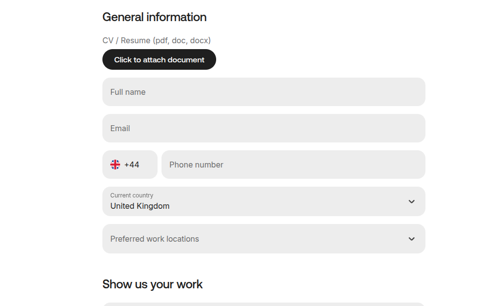 Application form reached after the challenge