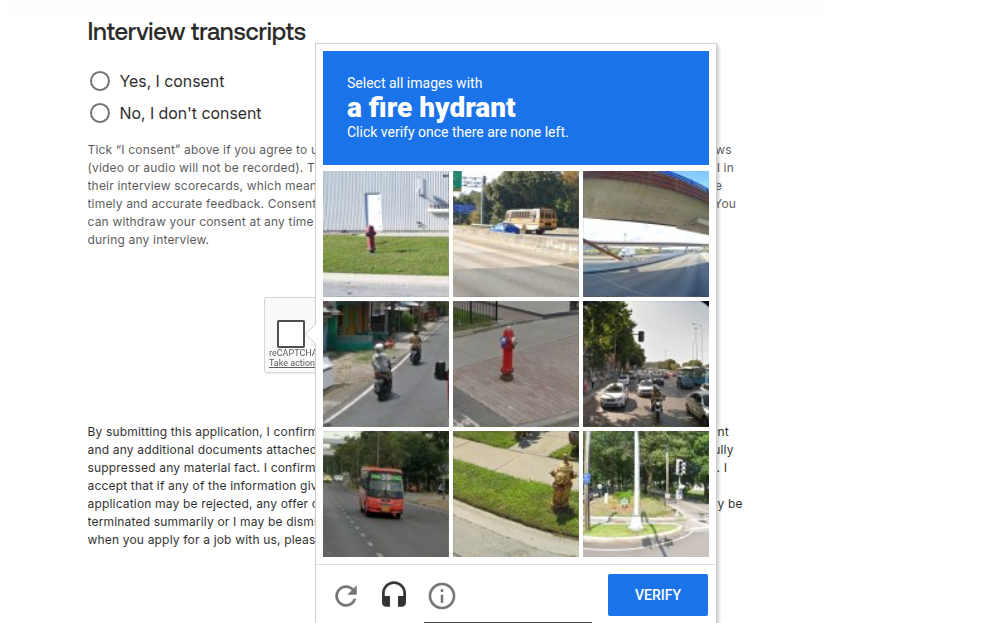 reCAPTCHA challenge served after clicking the checkbox